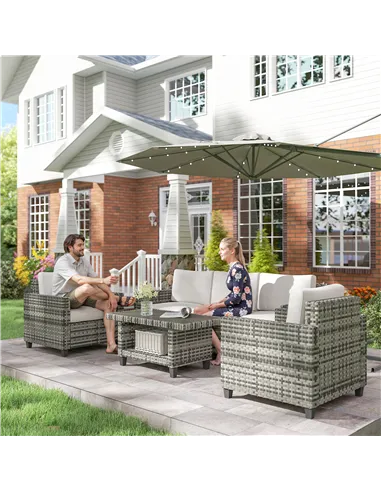 Outsunny Six-Piece Modular Rattan Sofa Set - Light Grey