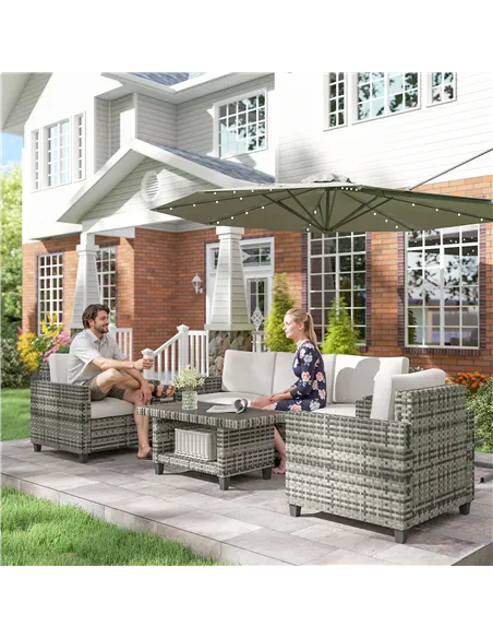 Outsunny Six-Piece Modular Rattan Sofa Set - Light Grey