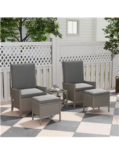 Outsunny 5 Piece Rattan Garden Furniture Set, Wicker Patio Sofa Set with 2 Armchairs, 2 Footstools, Glass Top Coffee Table with  2
