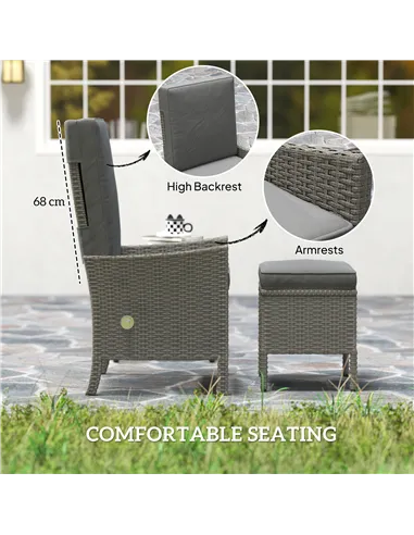 Outsunny 5 Piece Rattan Garden Furniture Set, Wicker Patio Sofa Set with 2 Armchairs, 2 Footstools, Glass Top Coffee Table with 