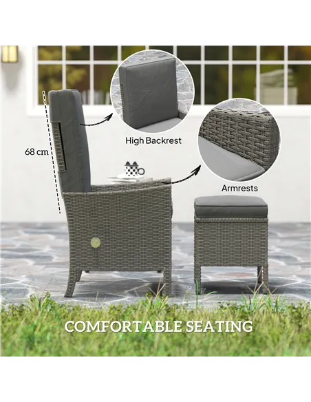 Outsunny 5 Piece Rattan Garden Furniture Set, Wicker Patio Sofa Set with 2 Armchairs, 2 Footstools, Glass Top Coffee Table with 