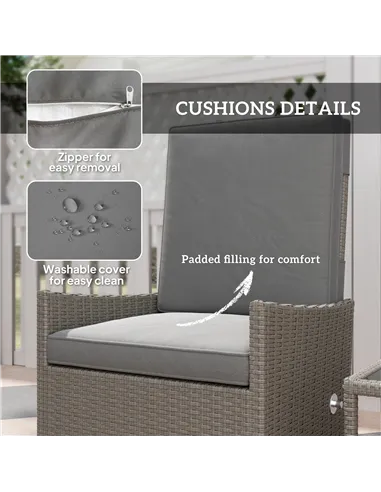 Outsunny 5 Piece Rattan Garden Furniture Set, Wicker Patio Sofa Set with 2 Armchairs, 2 Footstools, Glass Top Coffee Table with 