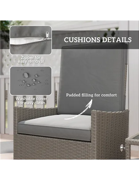 Outsunny 5 Piece Rattan Garden Furniture Set, Wicker Patio Sofa Set with 2 Armchairs, 2 Footstools, Glass Top Coffee Table with 