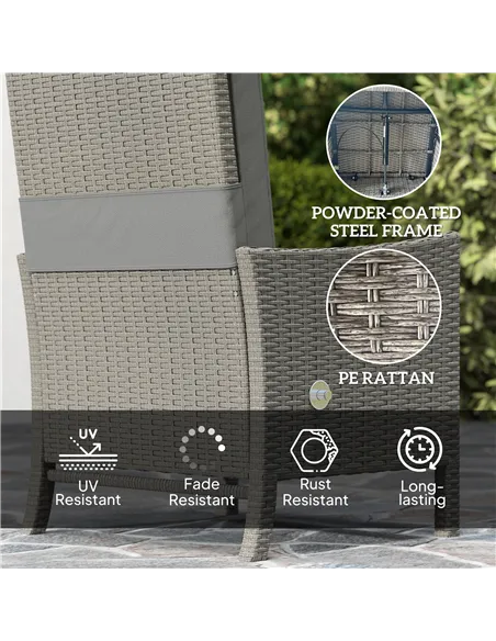 Outsunny 5 Piece Rattan Garden Furniture Set, Wicker Patio Sofa Set with 2 Armchairs, 2 Footstools, Glass Top Coffee Table with 