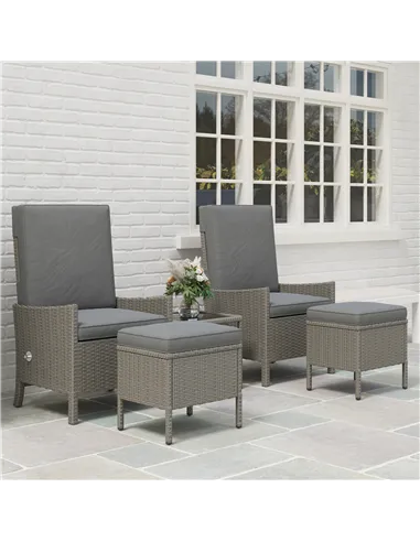 Outsunny 5 Piece Rattan Garden Furniture Set, Wicker Patio Sofa Set with 2 Armchairs, 2 Footstools, Glass Top Coffee Table with 