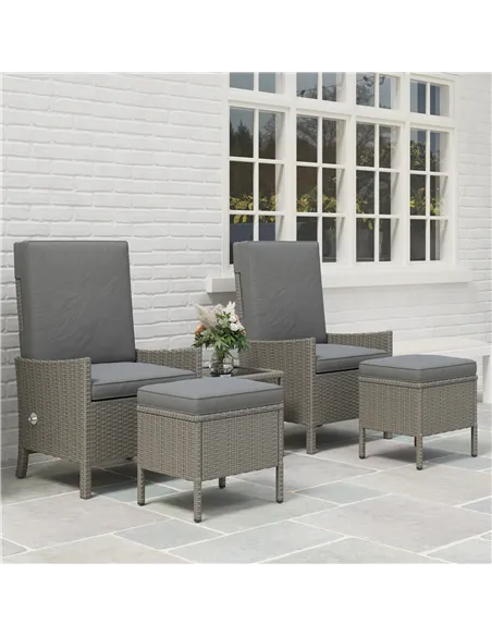 Outsunny 5 Piece Rattan Garden Furniture Set, Wicker Patio Sofa Set with 2 Armchairs, 2 Footstools, Glass Top Coffee Table with 