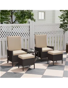 Outsunny 5 Piece Rattan Garden Furniture Set, Wicker Patio Sofa Set with 2 Armchairs, 2 Footstools, Glass Top Coffee Table with  2