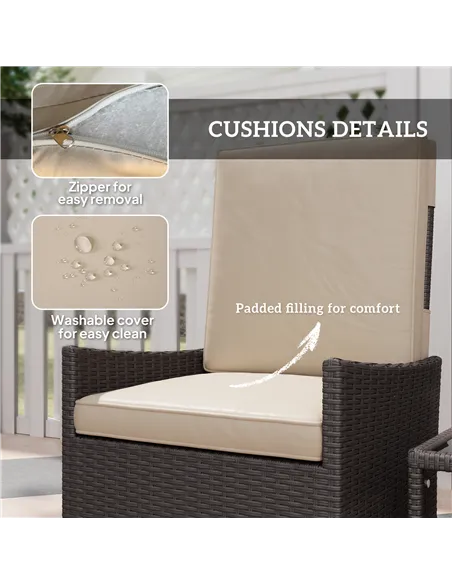 Outsunny 5 Piece Rattan Garden Furniture Set, Wicker Patio Sofa Set with 2 Armchairs, 2 Footstools, Glass Top Coffee Table with 