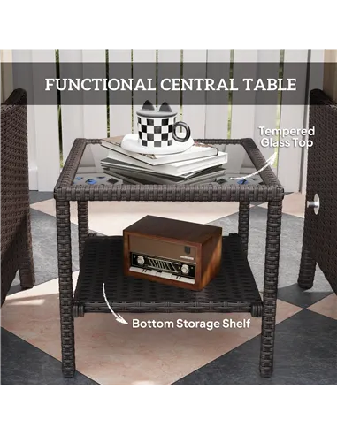 Outsunny 5 Piece Rattan Garden Furniture Set, Wicker Patio Sofa Set with 2 Armchairs, 2 Footstools, Glass Top Coffee Table with 