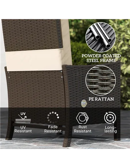 Outsunny 5 Piece Rattan Garden Furniture Set, Wicker Patio Sofa Set with 2 Armchairs, 2 Footstools, Glass Top Coffee Table with 