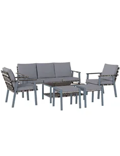 Outsunny Six-Piece Rattan Garden Sofa Set - Grey