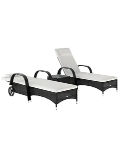 Outsunny 2 Seater Rattan Sun Lounger Set with Side Table Black
