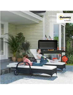 Outsunny 2 Seater Rattan Sun Lounger Set with Side Table Black 2