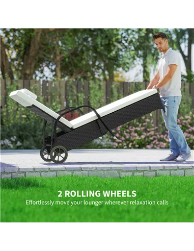 Outsunny 2 Seater Rattan Sun Lounger Set with Side Table Black