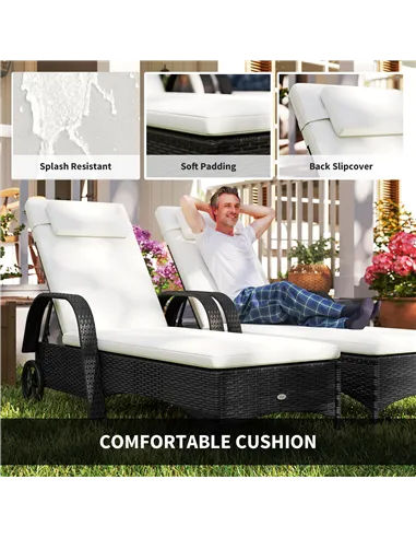 Outsunny 2 Seater Rattan Sun Lounger Set with Side Table Black