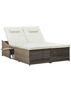 Outsunny Double Rattan Sun Lounger, Garden Daybed with 5-Level Adjustable Backrest and Flip Side Trays, Wicker Outdoor Furniture