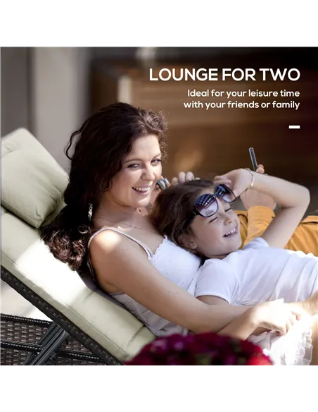 Outsunny Double Rattan Sun Lounger, Garden Daybed with 5-Level Adjustable Backrest and Flip Side Trays, Wicker Outdoor Furniture