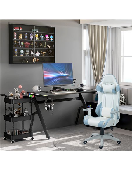 HOMCOM RGB 120 x 66cm Gaming Desk, Computer Table with Carbon Fibre Surface, Headphone Hook, Cup Holder, Controller Rack, Home O