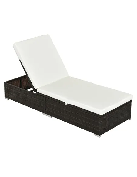 Outsunny PE Rattan Sun Lounger, Five-level Adjustable Recliner Bed Chair with Soft Padded Cushion for Patio, Garden, Mixed Brown