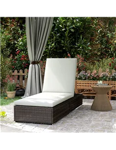 Outsunny PE Rattan Sun Lounger, Five-level Adjustable Recliner Bed Chair with Soft Padded Cushion for Patio, Garden, Mixed Brown 2