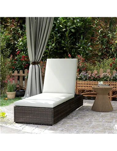 Outsunny PE Rattan Sun Lounger, Five-level Adjustable Recliner Bed Chair with Soft Padded Cushion for Patio, Garden, Mixed Brown