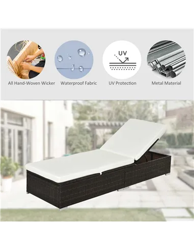 Outsunny PE Rattan Sun Lounger, Five-level Adjustable Recliner Bed Chair with Soft Padded Cushion for Patio, Garden, Mixed Brown