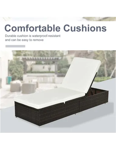 Outsunny PE Rattan Sun Lounger, Five-level Adjustable Recliner Bed Chair with Soft Padded Cushion for Patio, Garden, Mixed Brown