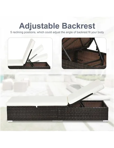 Outsunny PE Rattan Sun Lounger, Five-level Adjustable Recliner Bed Chair with Soft Padded Cushion for Patio, Garden, Mixed Brown