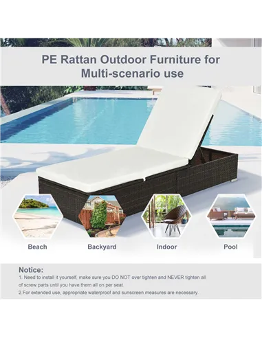 Outsunny PE Rattan Sun Lounger, Five-level Adjustable Recliner Bed Chair with Soft Padded Cushion for Patio, Garden, Mixed Brown