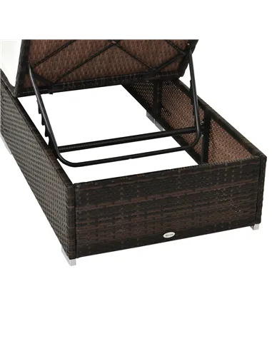 Outsunny PE Rattan Sun Lounger, Five-level Adjustable Recliner Bed Chair with Soft Padded Cushion for Patio, Garden, Mixed Brown