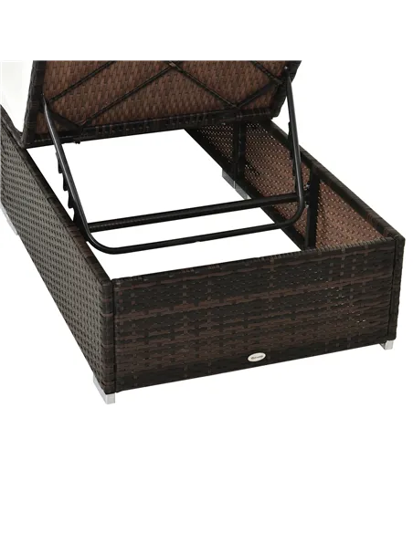 Outsunny PE Rattan Sun Lounger, Five-level Adjustable Recliner Bed Chair with Soft Padded Cushion for Patio, Garden, Mixed Brown