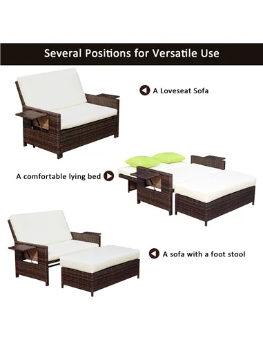 Outsunny Rattan Sun Lounger 2 Seater Day Bed-Brown