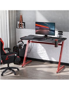HOMCOM 122 x 66 cm Gaming Desk, Carbon Fibre Covered Computer Desk, Gamer Workstation with Headphone Hook, Cup Holder and Gamepa 2