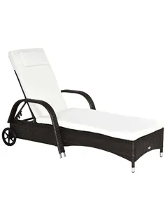 Outsunny Brown Rattan Sun Lounger w/ Adjustable Steel Frame,200Lx73Wx56-103H cm