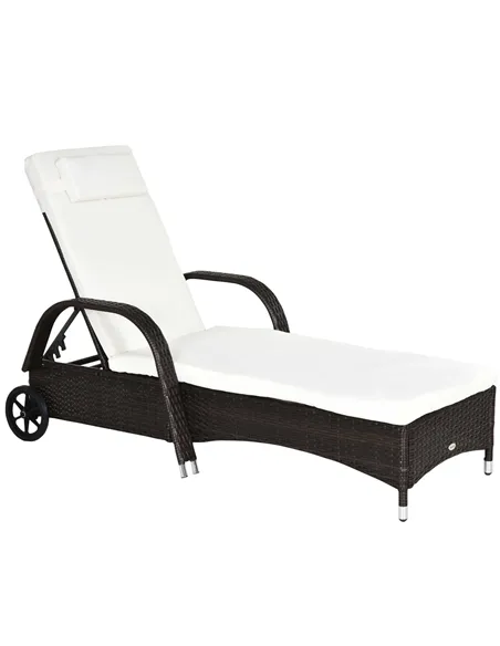 Outsunny Brown Rattan Sun Lounger w/ Adjustable Steel Frame,200Lx73Wx56-103H cm