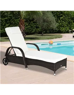 Outsunny Brown Rattan Sun Lounger w/ Adjustable Steel Frame,200Lx73Wx56-103H cm 2