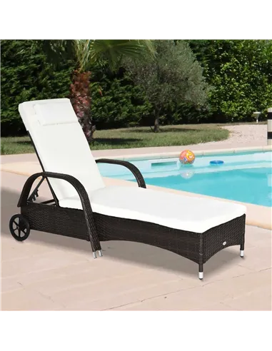Outsunny Brown Rattan Sun Lounger w/ Adjustable Steel Frame,200Lx73Wx56-103H cm