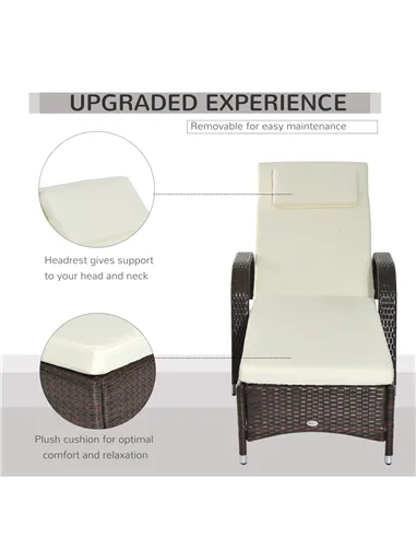 Outsunny Brown Rattan Sun Lounger w/ Adjustable Steel Frame,200Lx73Wx56-103H cm