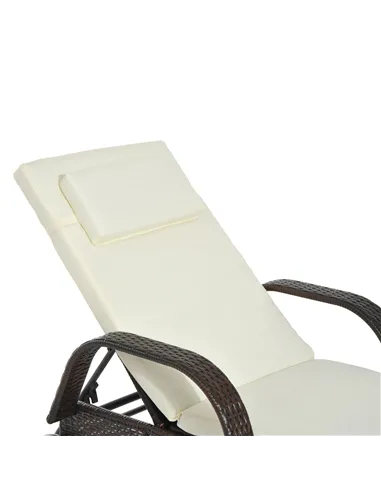 Outsunny Brown Rattan Sun Lounger w/ Adjustable Steel Frame,200Lx73Wx56-103H cm