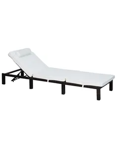 Outsunny Rattan Sun Lounger, 5-Level Adjustable Garden Lounger Recliner with Cushion and Headrest, Outdoor Reclining Sunbed, Ste