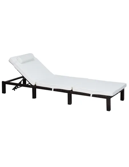 Outsunny Rattan Sun Lounger, 5-Level Adjustable Garden Lounger Recliner with Cushion and Headrest, Outdoor Reclining Sunbed, Ste