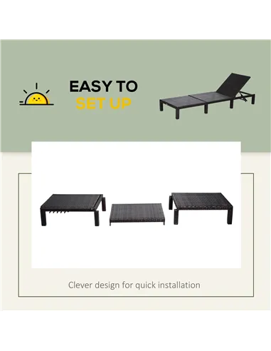 Outsunny Rattan Sun Lounger, 5-Level Adjustable Garden Lounger Recliner with Cushion and Headrest, Outdoor Reclining Sunbed, Ste