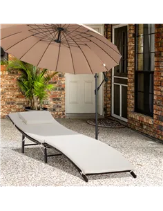 Outsunny Rattan Folding Sun Lounger Outdoor Chair with Cushion and Pillow Cream White 2