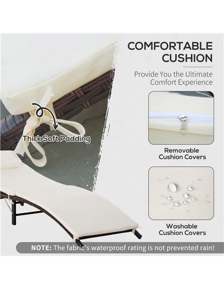 Outsunny Rattan Folding Sun Lounger Outdoor Chair with Cushion and Pillow Cream White