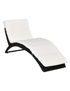 Outsunny Outdoor Foldable PE Rattan Sun Lounger with Soft Padded Cushion, Ergonomic Curved Design Sun Bed for Balcony, Garden, B