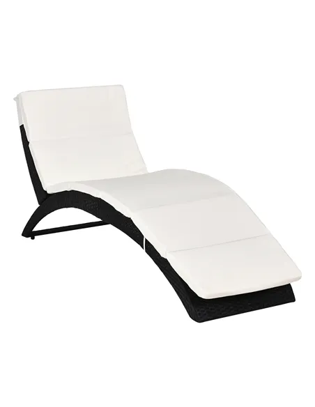 Outsunny Outdoor Foldable PE Rattan Sun Lounger with Soft Padded Cushion, Ergonomic Curved Design Sun Bed for Balcony, Garden, B