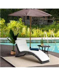 Outsunny Outdoor Foldable PE Rattan Sun Lounger with Soft Padded Cushion, Ergonomic Curved Design Sun Bed for Balcony, Garden, B 2