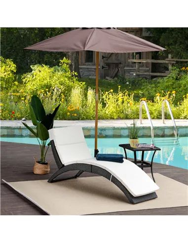 Outsunny Outdoor Foldable PE Rattan Sun Lounger with Soft Padded Cushion, Ergonomic Curved Design Sun Bed for Balcony, Garden, B