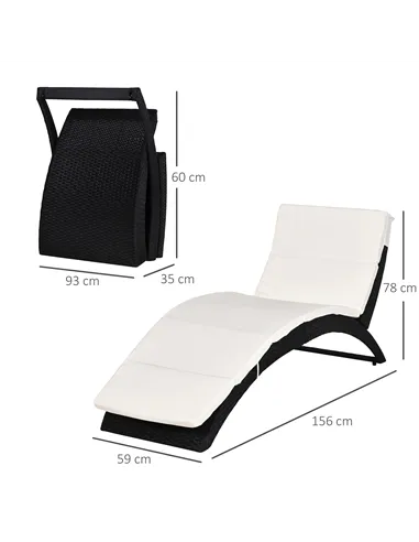 Outsunny Outdoor Foldable PE Rattan Sun Lounger with Soft Padded Cushion, Ergonomic Curved Design Sun Bed for Balcony, Garden, B