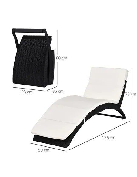 Outsunny Outdoor Foldable PE Rattan Sun Lounger with Soft Padded Cushion, Ergonomic Curved Design Sun Bed for Balcony, Garden, B